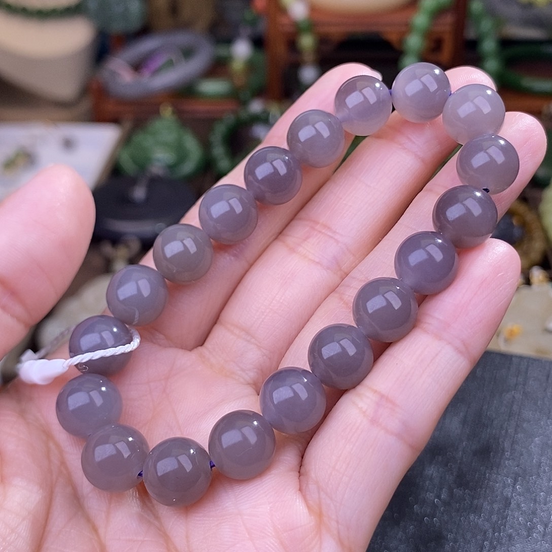 和田玉烟紫手链清货价约10MM未镶嵌