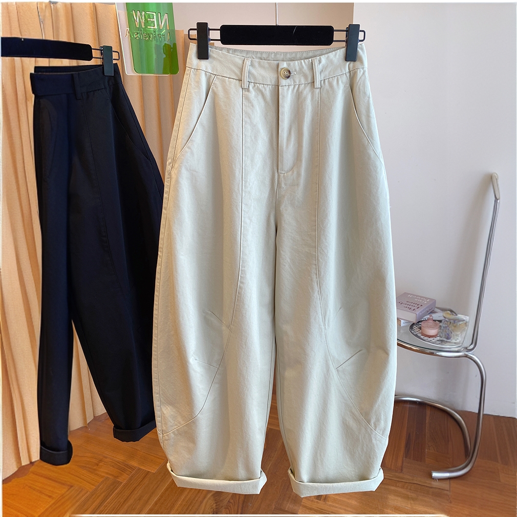 【100%水洗冰感棉】夏季新款百搭阔腿休闲宽松高腰镰刀裤九分裤长裤