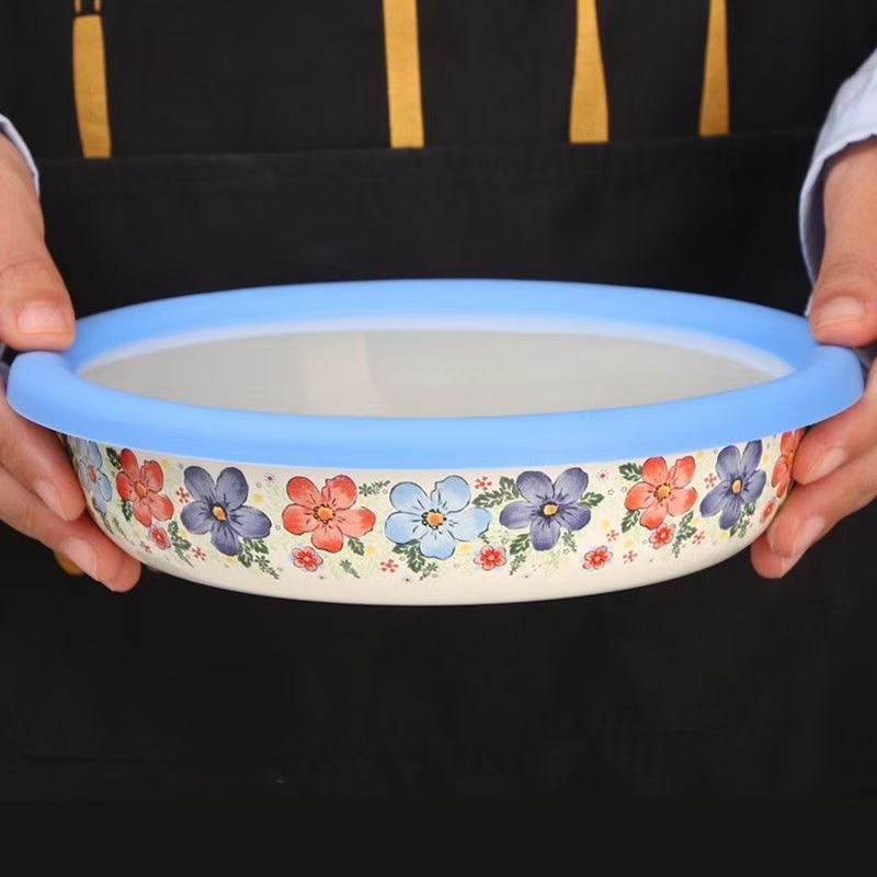 20公分特厚珐琅搪瓷盛夏带盖深盘饭盘1个