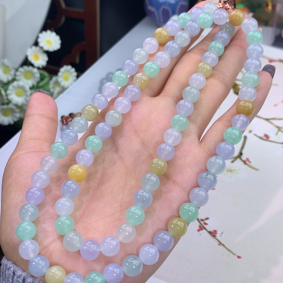 翡翠未镶嵌手链5号 冰多宝项链