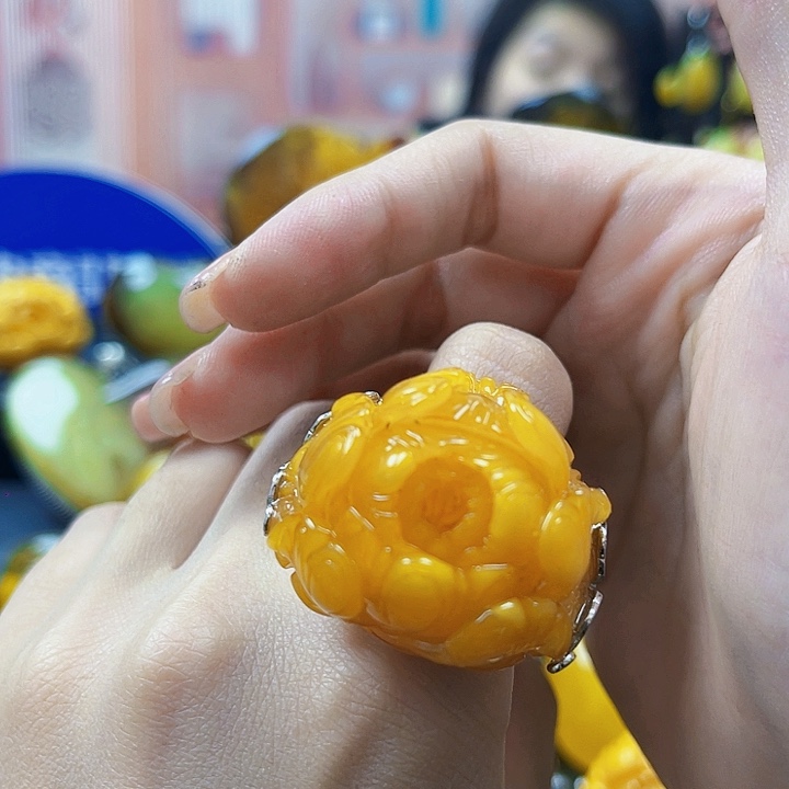 蜜蜡银S925镶嵌裸石戒指