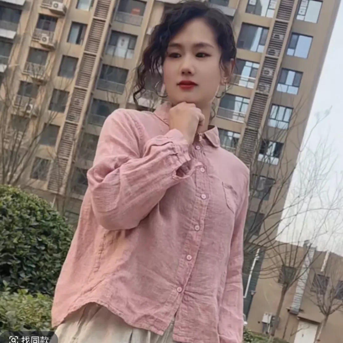 66150休闲色织亚麻百搭娃娃领衬衣开衫 衣长59左右 穿到155斤