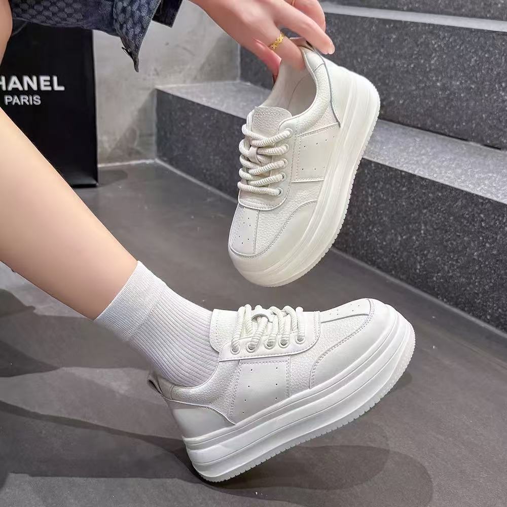 【6662】秋季爆款全皮小个子百搭休闲小白鞋跟高5厘米