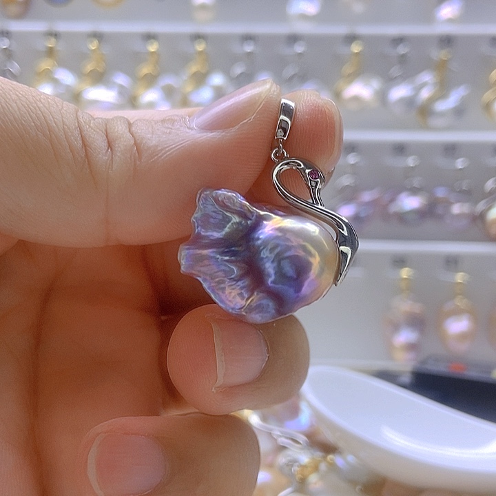 招***宝银S925镶嵌颈饰淡水珍珠90