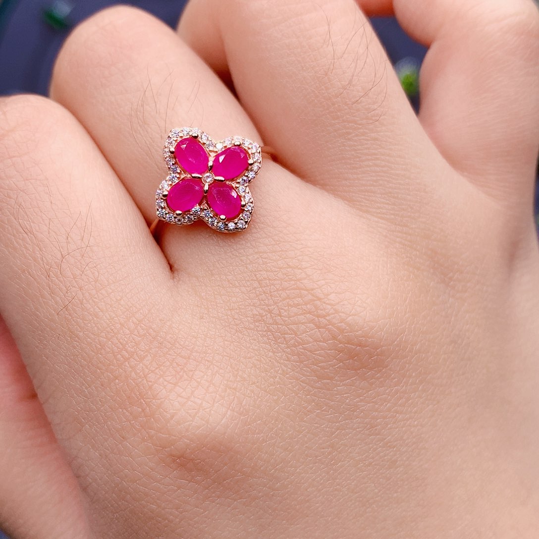 红宝石戒指银S925镶嵌