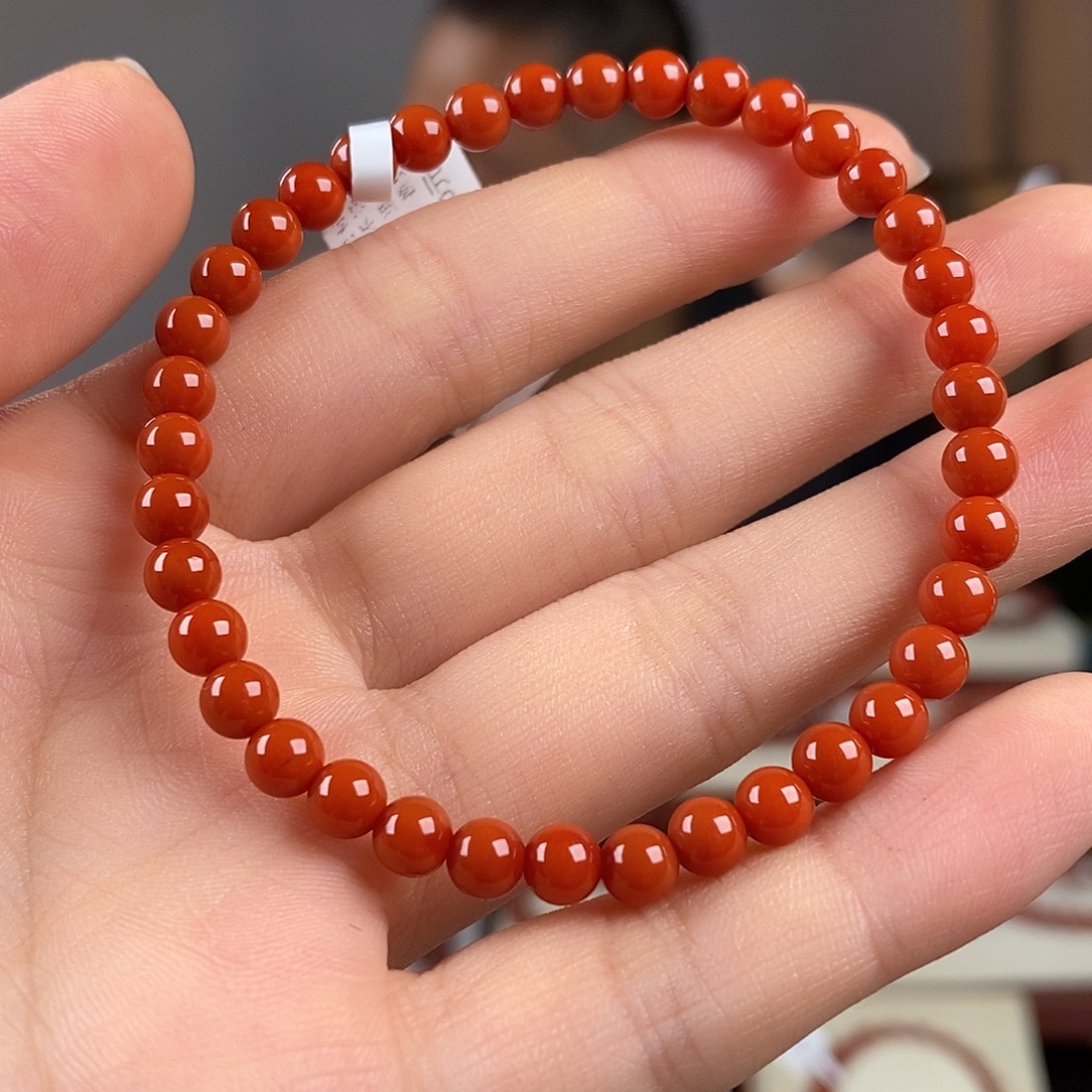 南红玛瑙未镶嵌手串原矿5mm 5a级别瓦西柿子红满肉