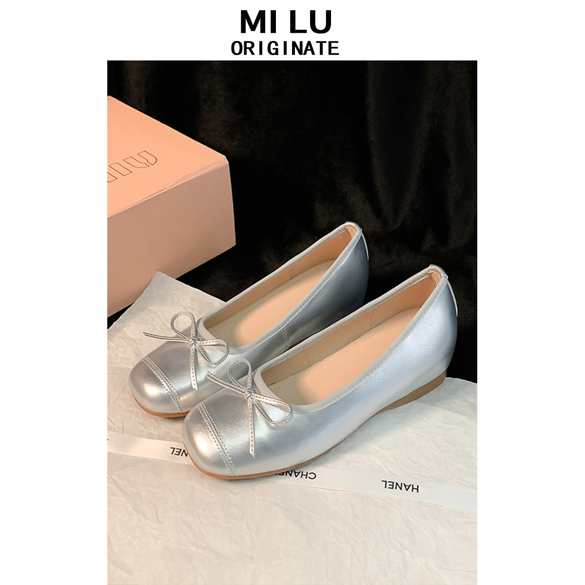 羊皮版~法式方头蝴蝶结芭蕾舞女2025新款内增高5cm百搭浅口单鞋女