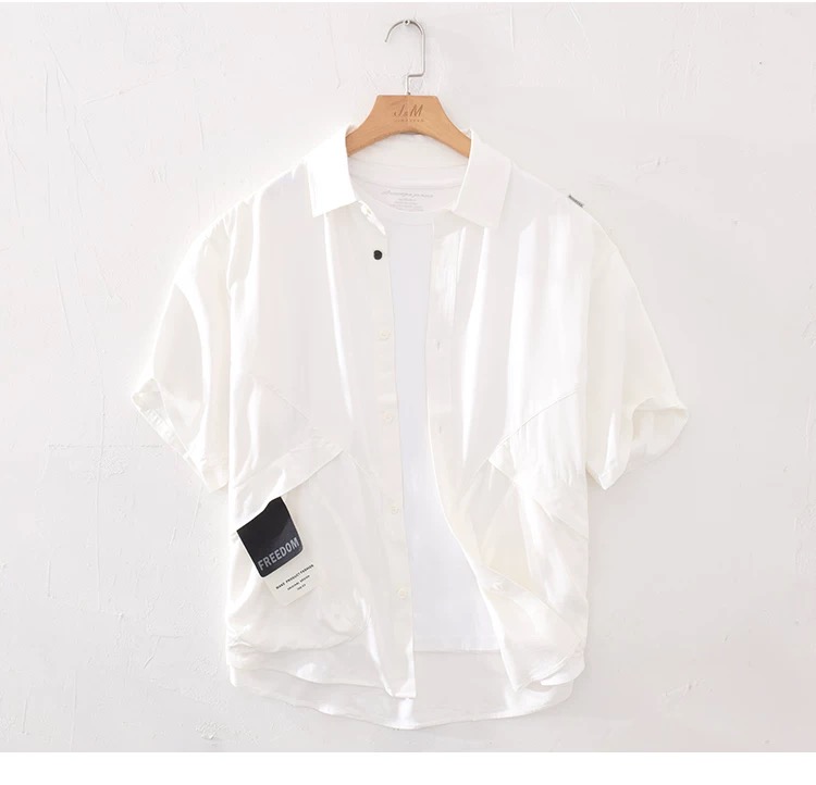 (缩水介意勿拍)百搭短袖衬衫男士日系基础休闲舒适宽松衬衣6701