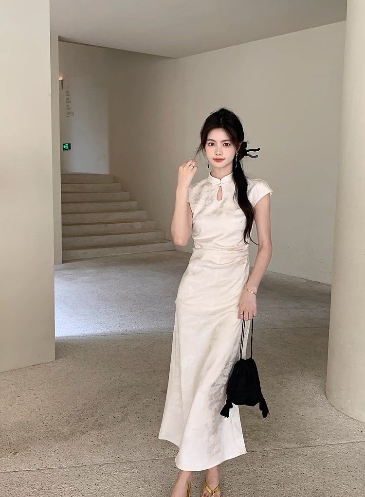 【牡丹亭】新中式国风改良旗袍连衣裙温柔气质提花长裙子