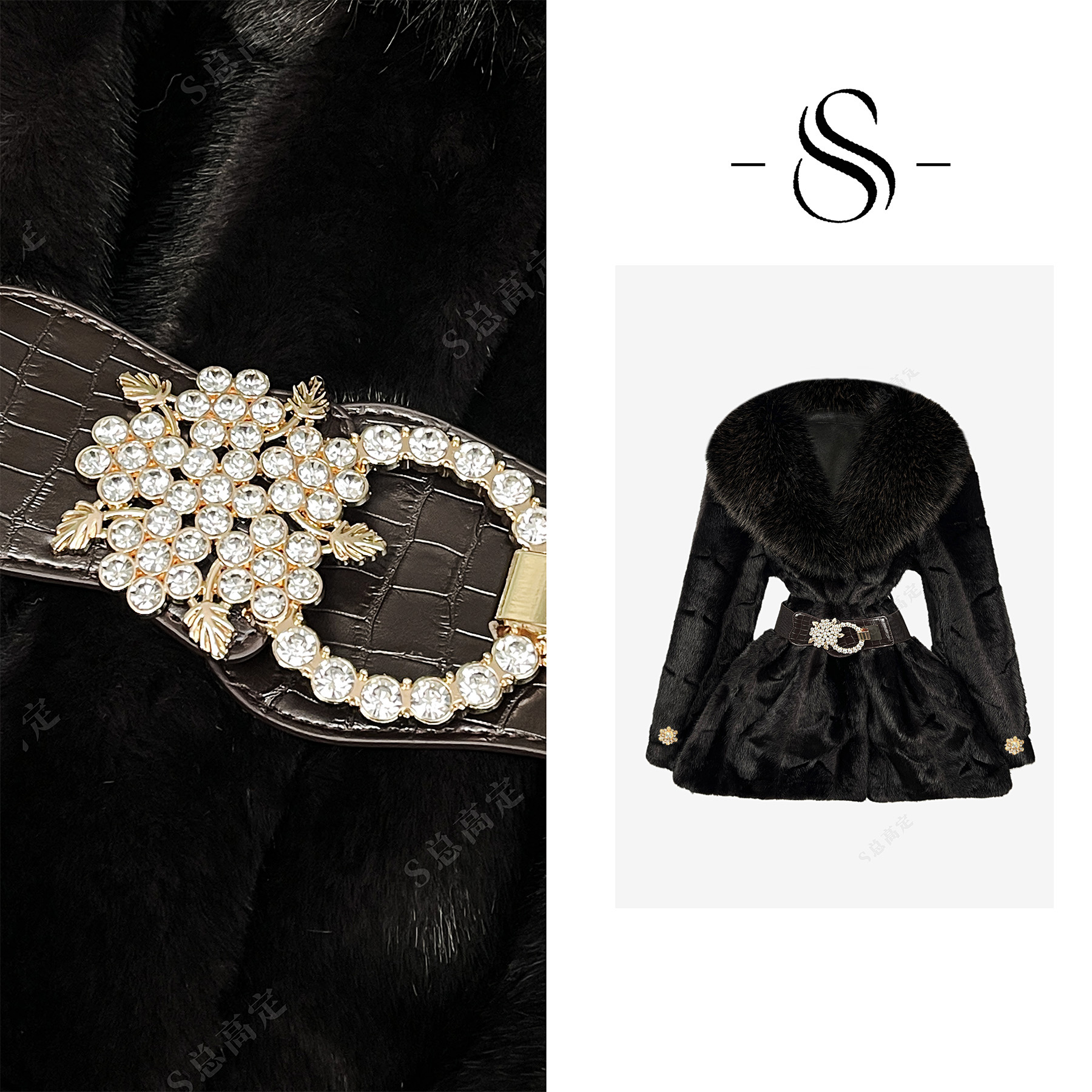 【丹丹】欧式贵族风冬季加绒加厚束腰瘦气质百搭外套 D0267