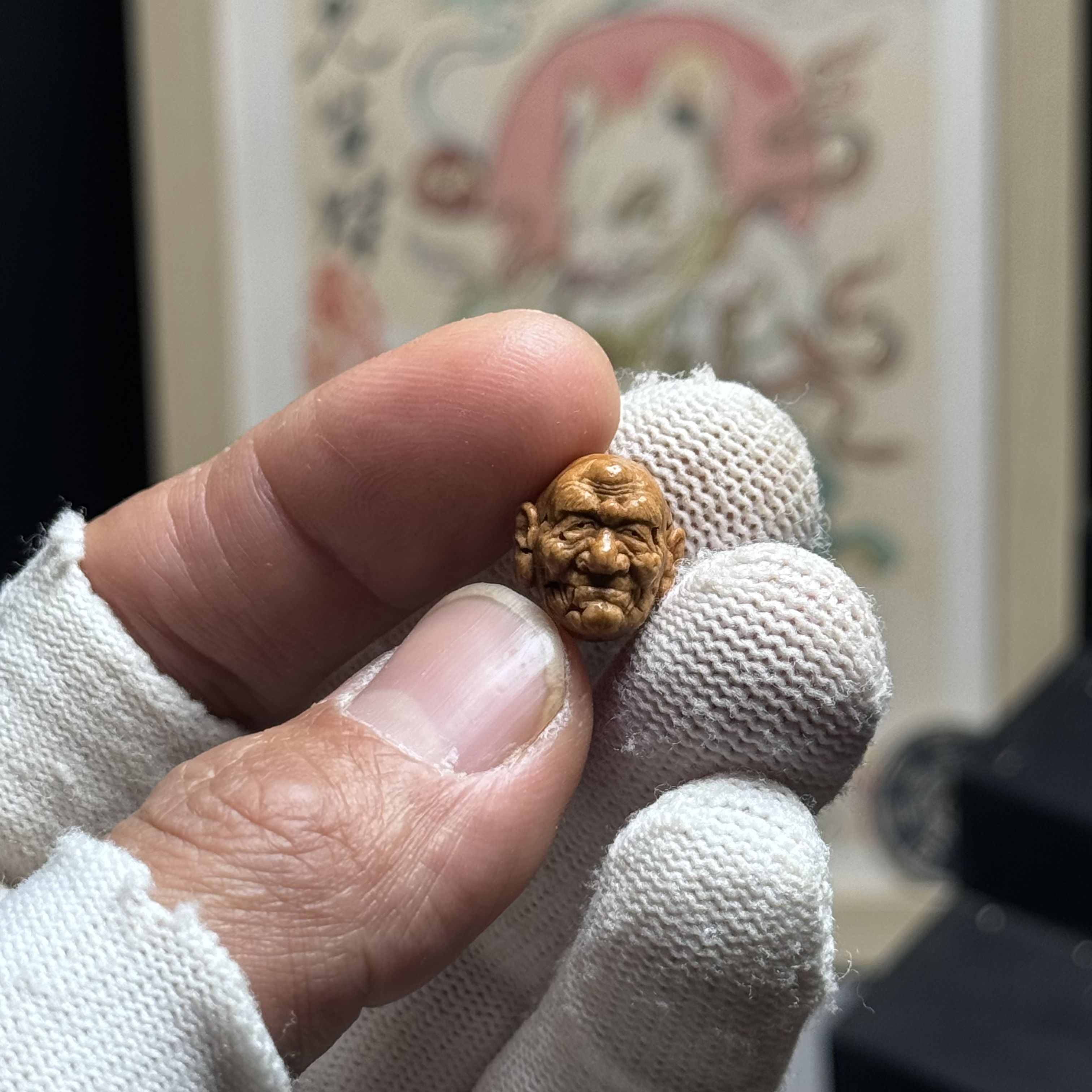 罗汉头，桃核雕刻，纯手工制作，尺寸：12+/14