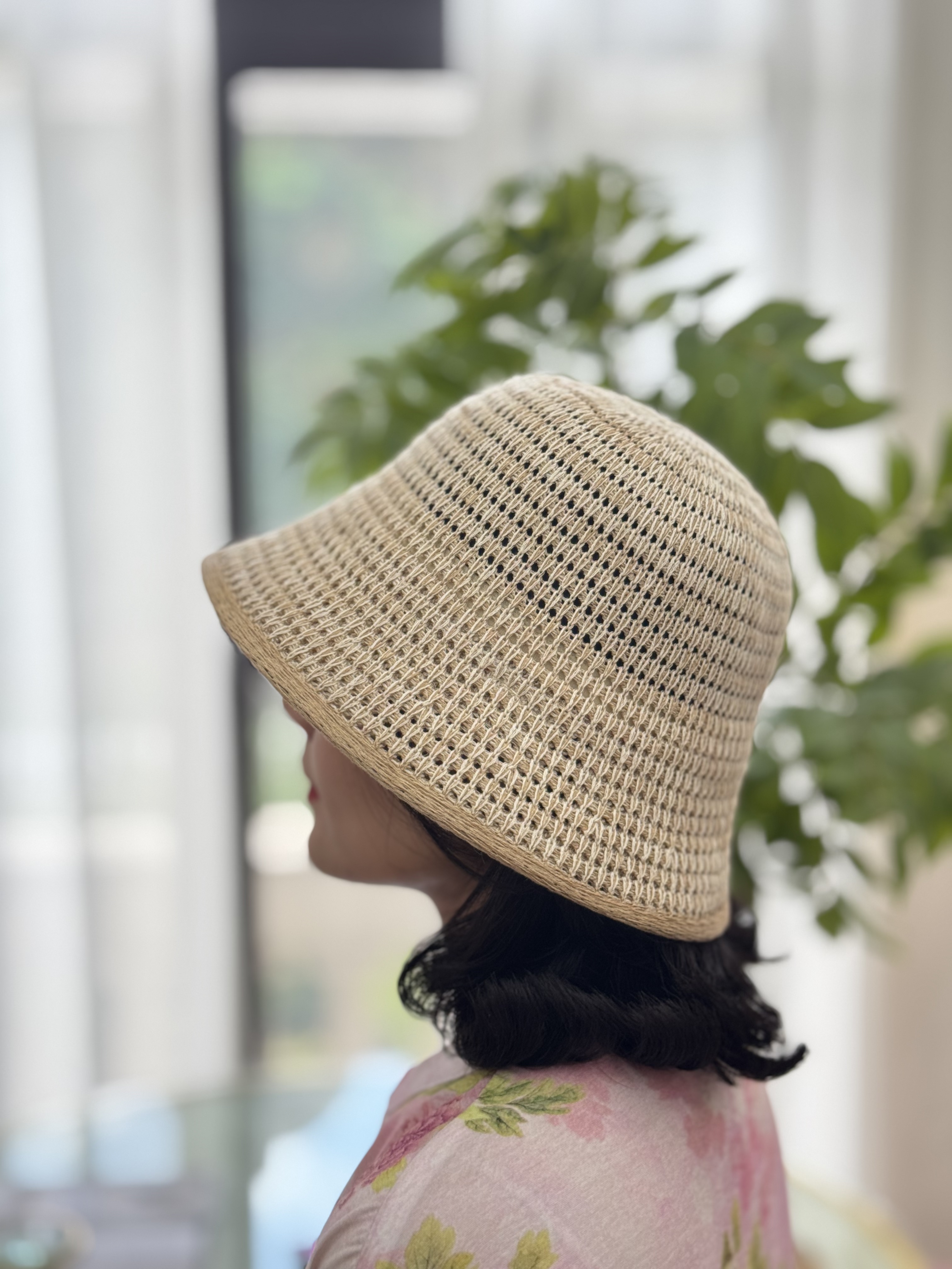 【文创】米白色针织勾线帽 夏季宽帽檐夏季女士渔夫遮阳帽