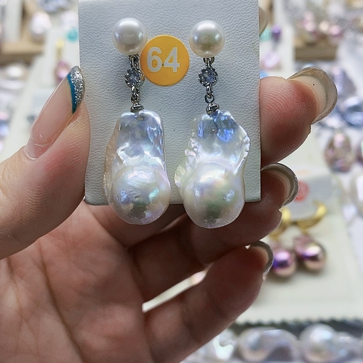 银S925镶嵌耳饰淡水珍珠