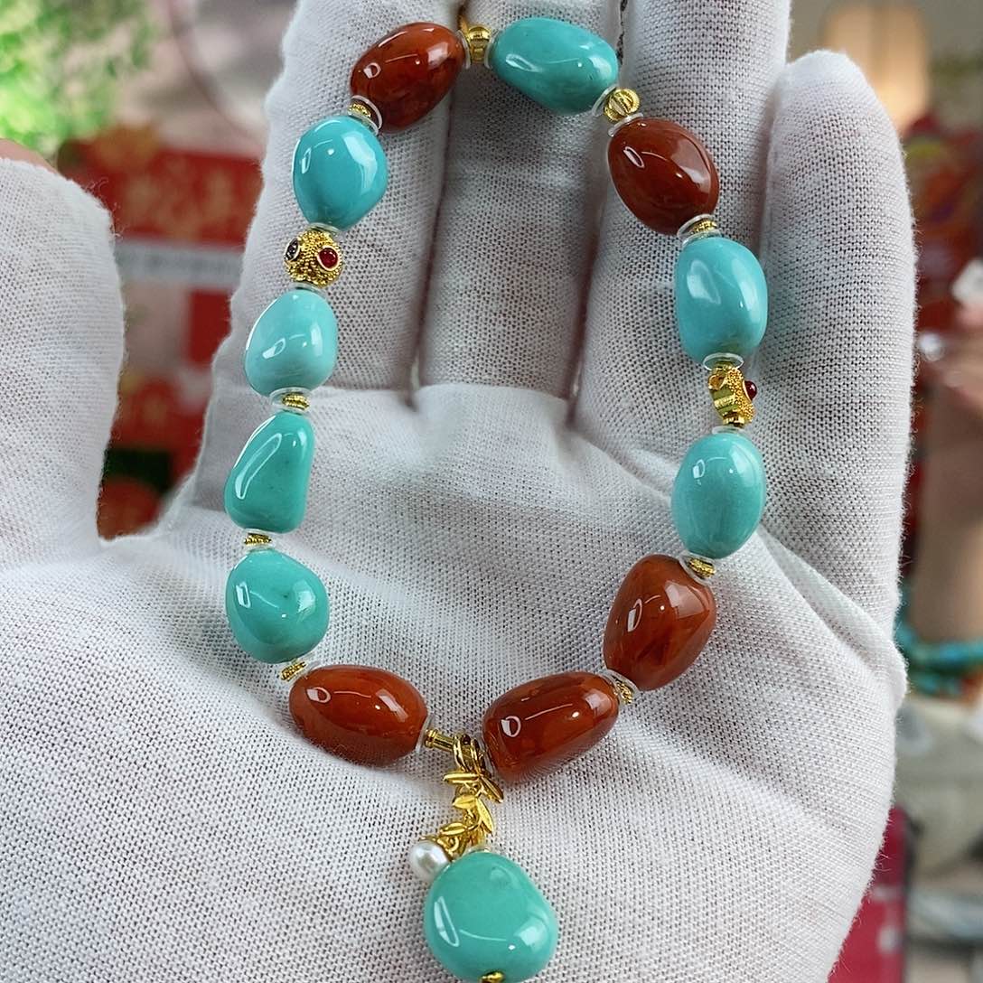 绿松石珠宝奇石18K金镶嵌