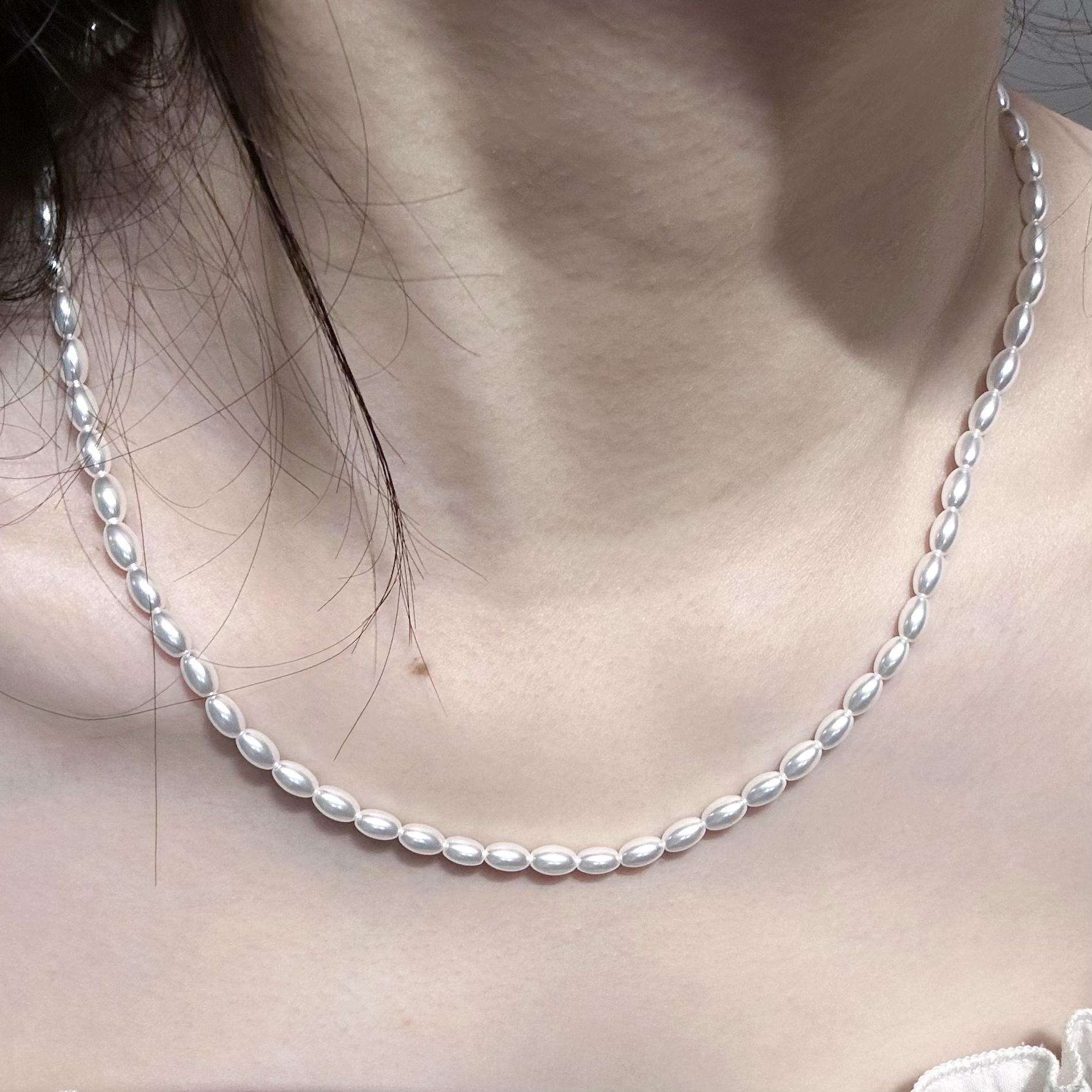 合金仿珍珠项链 仿珍珠水米粒珍珠项链送妈妈婆婆女友椭圆形简约