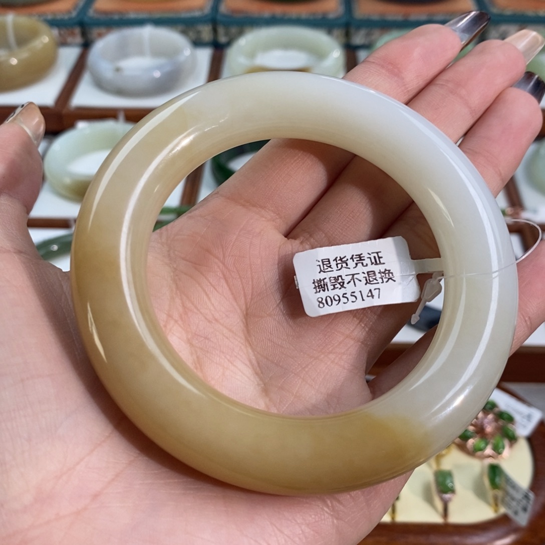 和田玉未镶嵌手镯且末糖白大胖圆60/61