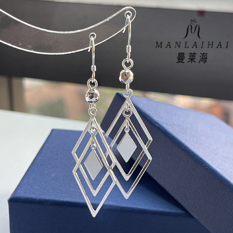 足银耳饰 菱形耳环耳钩气质礼物百搭轻奢欧美个性ins手工520礼物