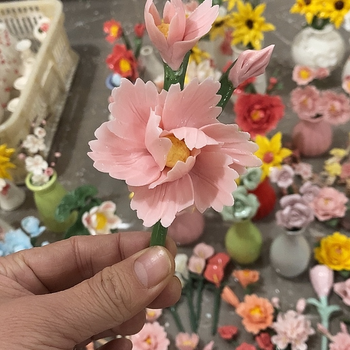 瓷片纯手工陶瓷花摆件瑕