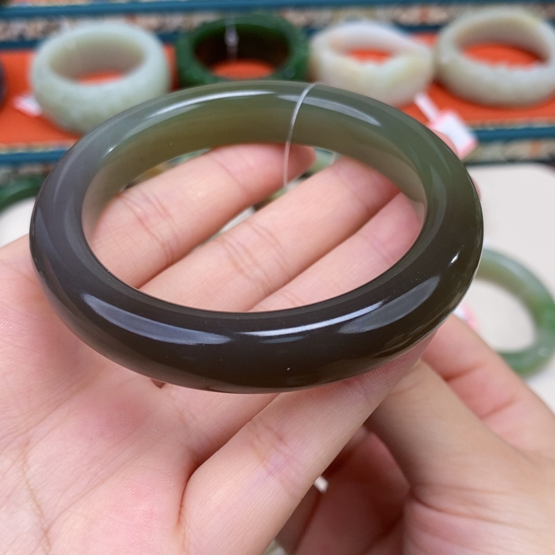 和田玉手镯未镶嵌冰底紫翠手镯56.7#