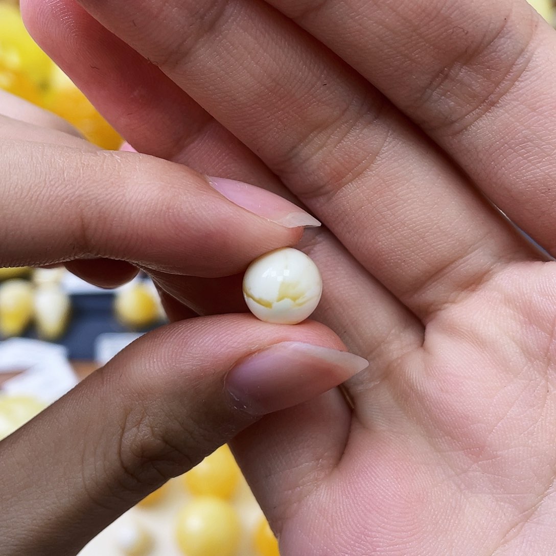 蜜蜡未镶嵌珠宝奇石9.5mm金瓷白圆珠