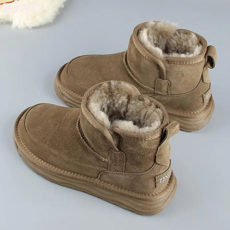 男士皮毛一体雪地靴2024冬新款加绒加厚一脚蹬厚底防滑东北大棉鞋