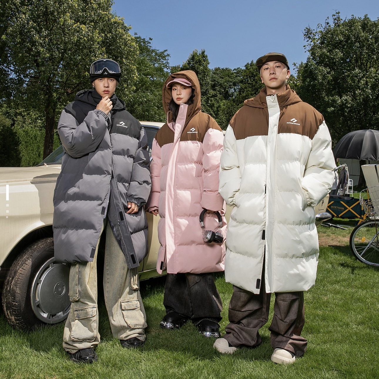 No Tears logo印花美式复古基础风宽松连帽中长款面包棉服m003a