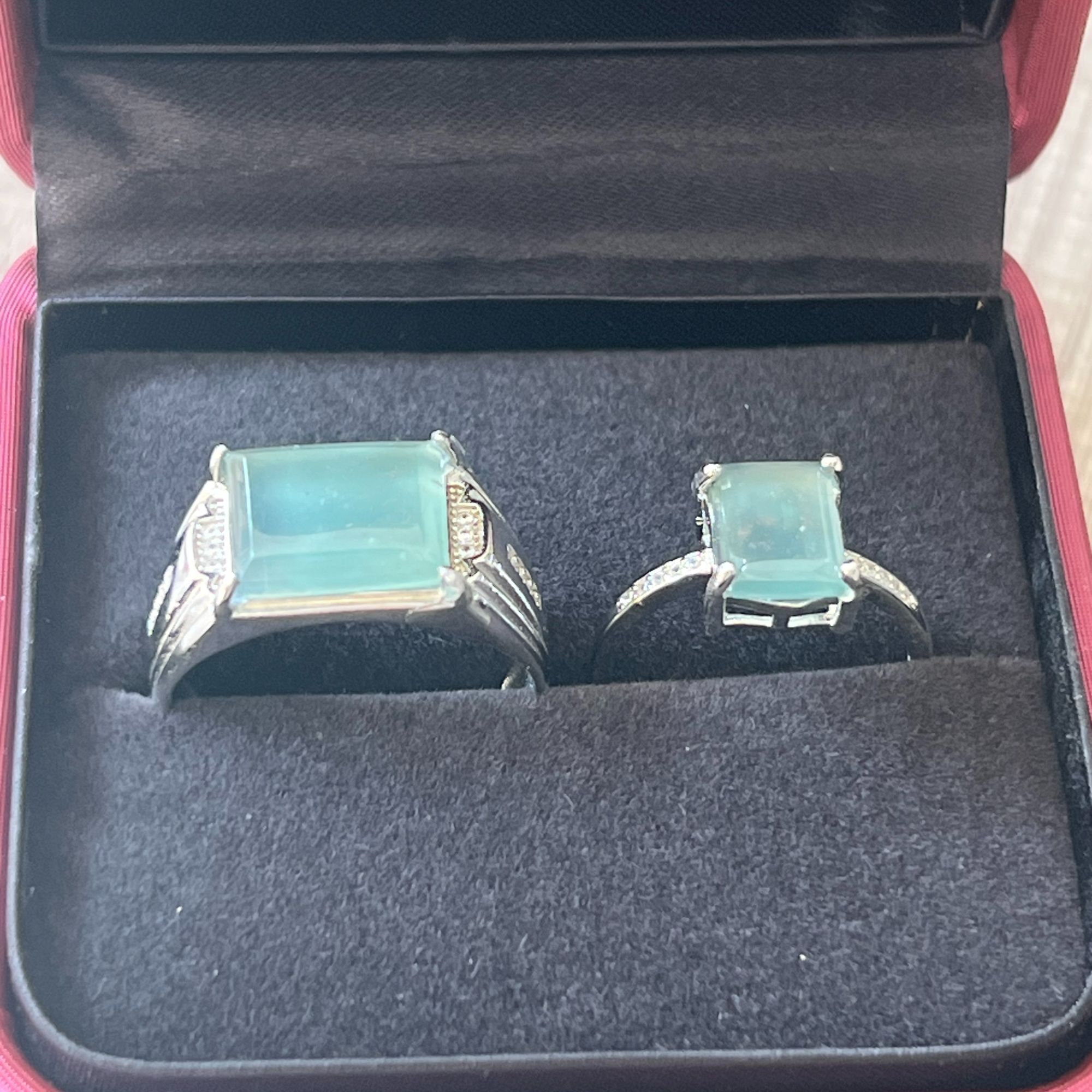 天然翡翠方戒精致简约情侣款