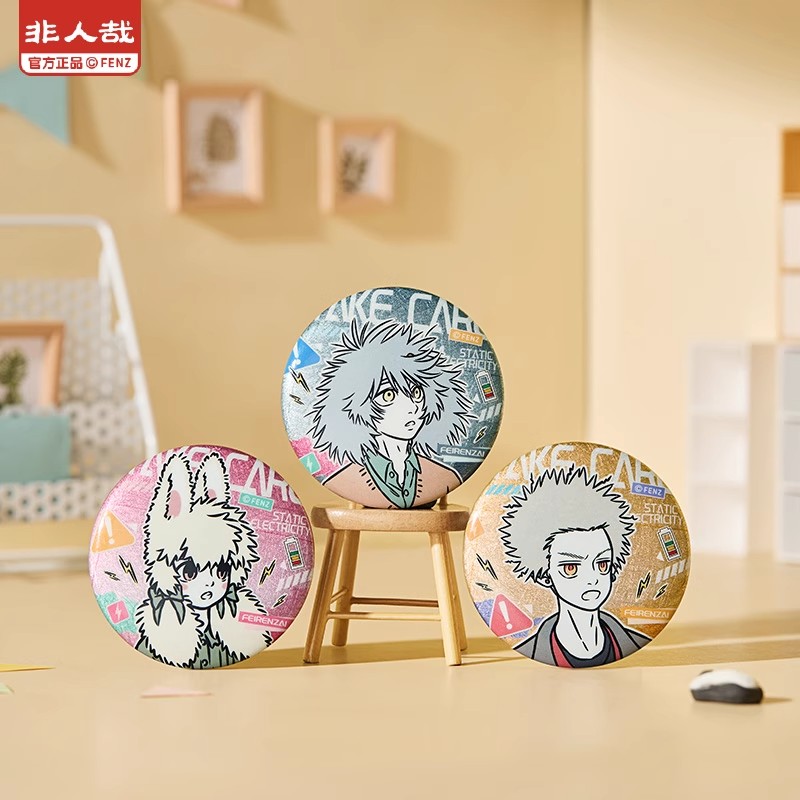 非人哉静电系列反光蚕丝马口铁徽章盲盒动漫卡通吧唧胸针