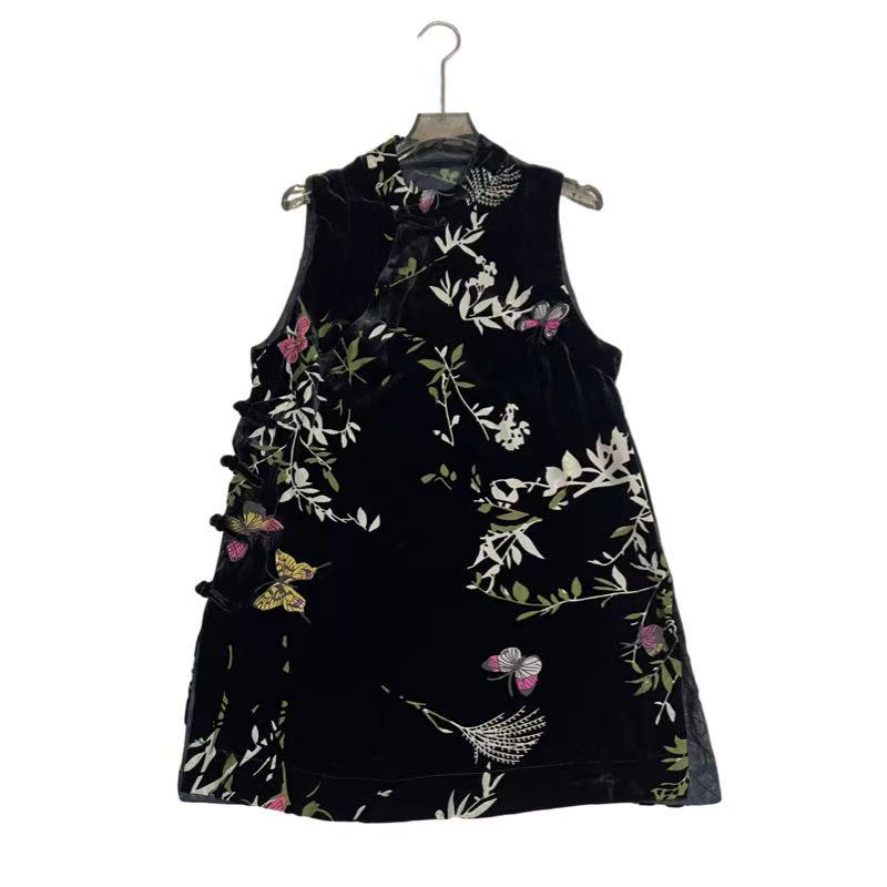 【智贤轻奢】金枝蝴蝶-25年夏季新款桑蚕丝丝绒无袖新中式小上衣