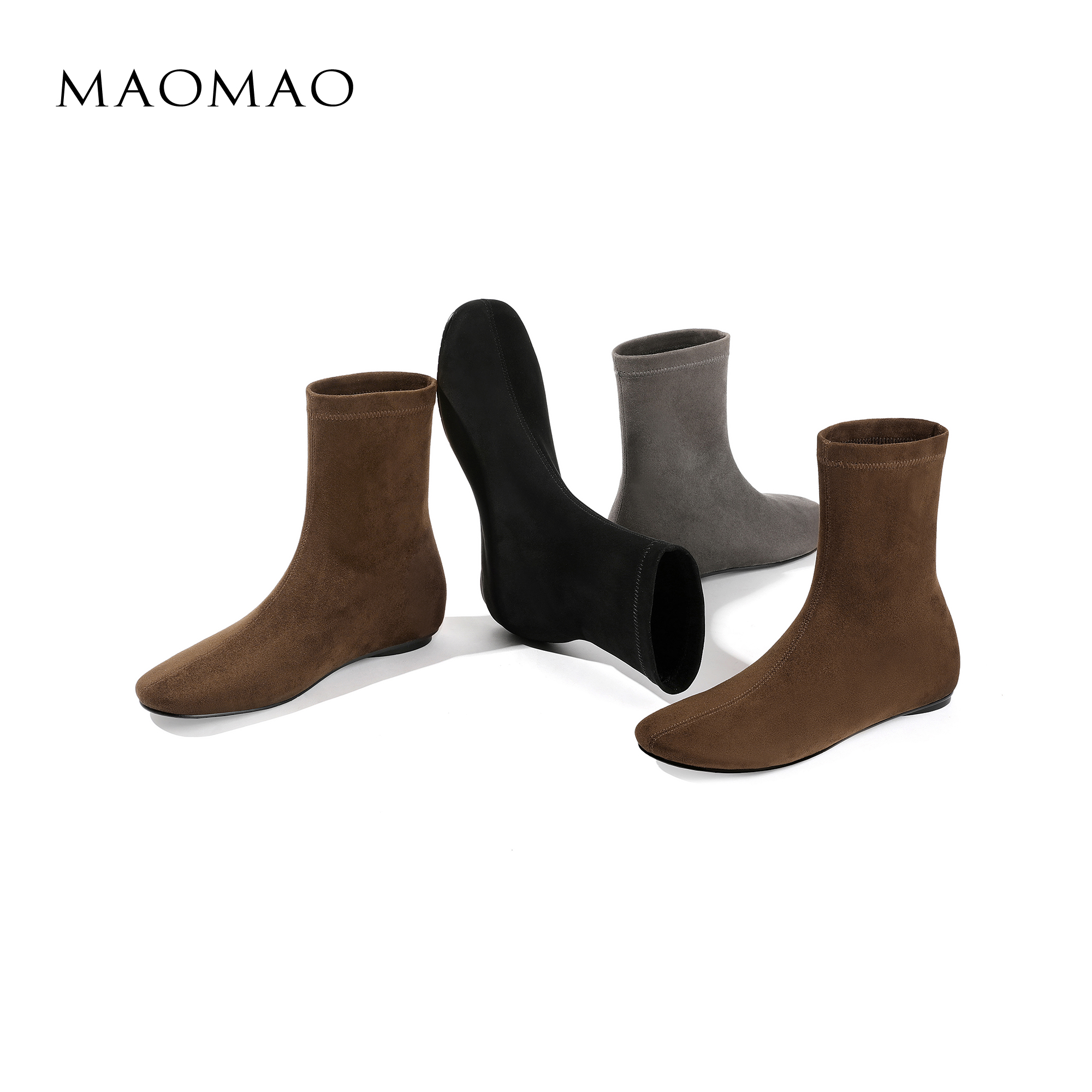 【跟高2cm】2025年冬季新款纯色方头弹力瘦瘦靴低跟简约百搭女