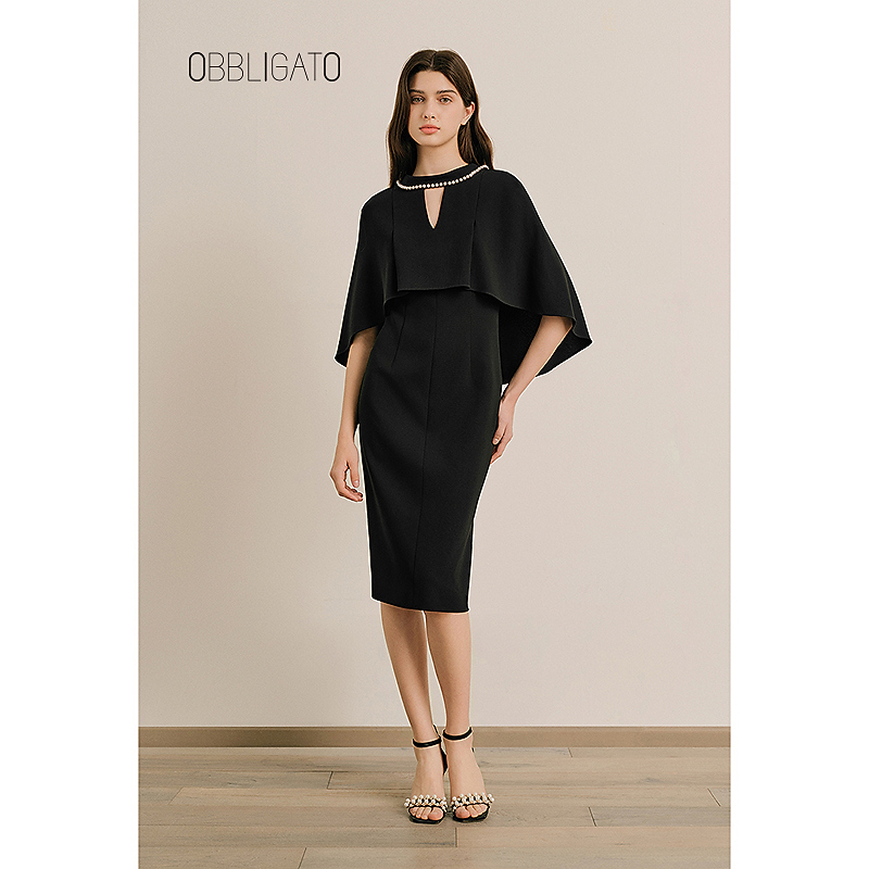OBBLIGATO奥丽嘉朵1C65205360专选2025夏季新品镂空披风式连衣裙