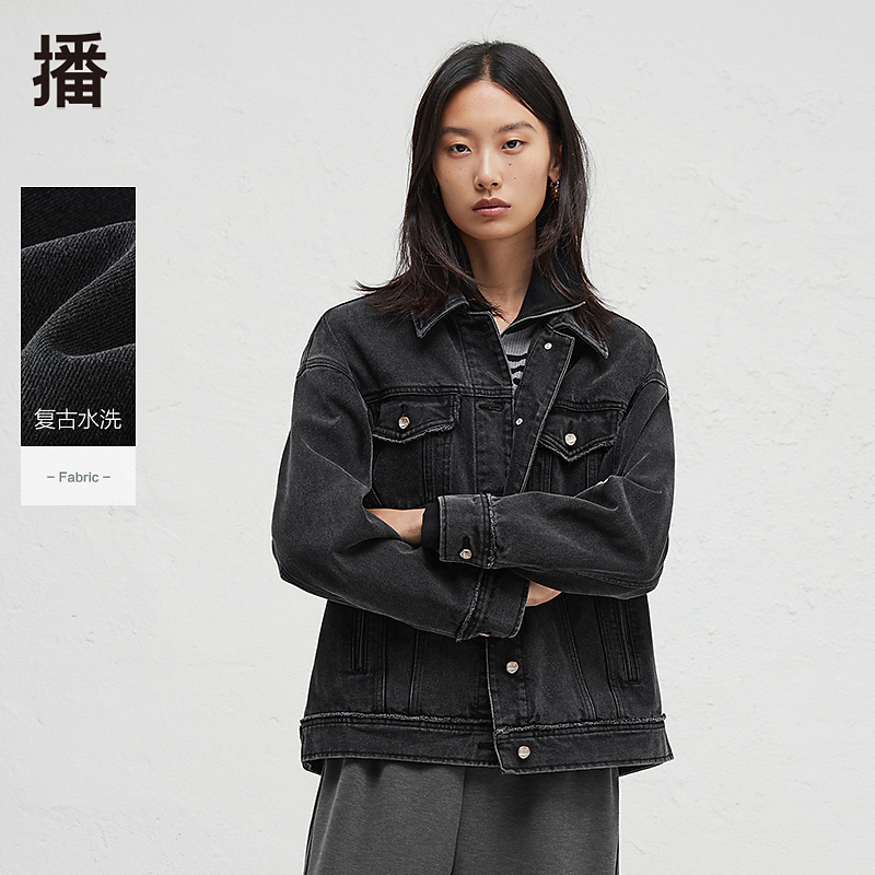 【王雪糕专属】播水洗做旧牛仔外套个性百搭衬衫领短外套DDR3WD5015