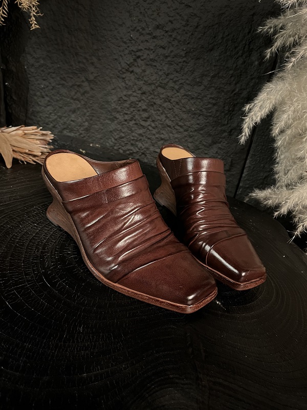 CHEN C手工女鞋（34-40码）7公分复古做旧手工擦色水洗马皮做旧半托