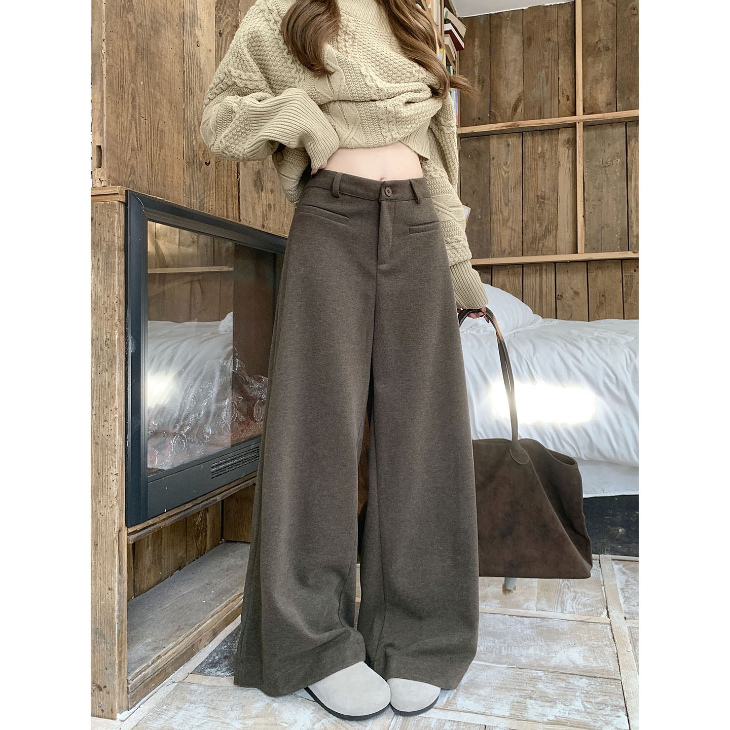 小奈推荐毛呢神裤微弹高腰磨毛韩系百搭韩版小众宽松