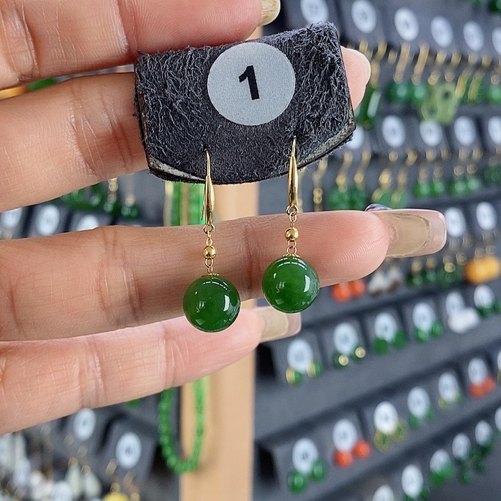 和田玉耳饰18K金镶嵌