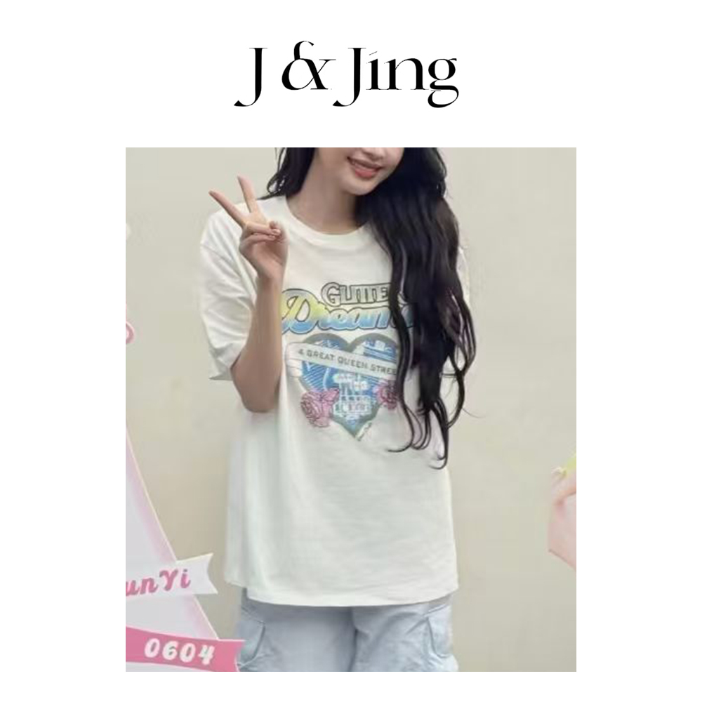 J&Jing-「孙怡同款」-夏季显瘦百搭爱心字母短袖YG26191