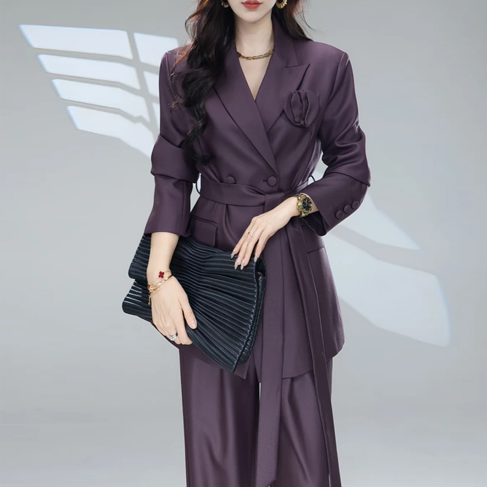 秋季高级感西装套装御姐气质系带不规则西装长裤职业两件套女