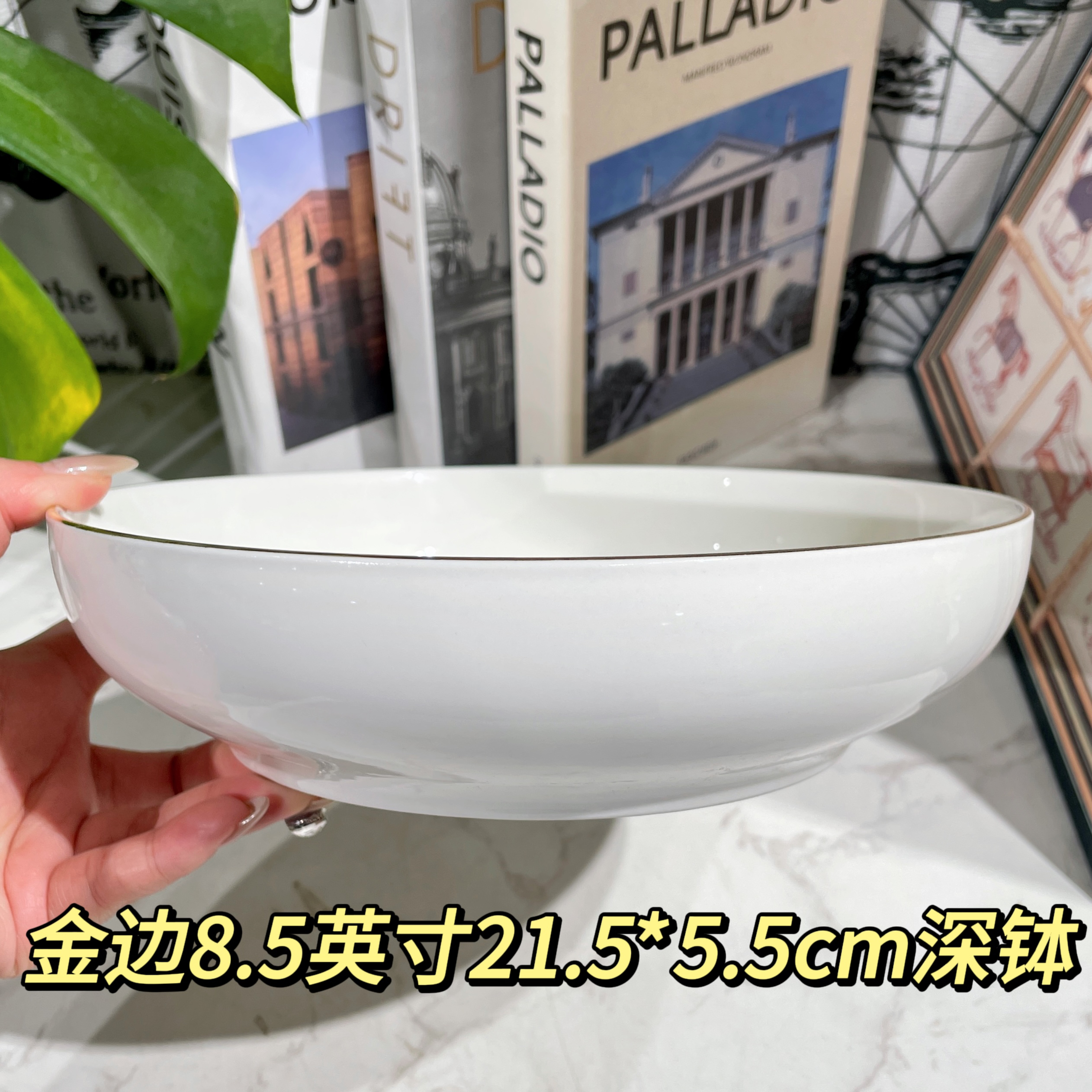 【金边深钵2只】好用疯了！8.5英寸22*5.5cm深菜盘汤盘简约餐盘 