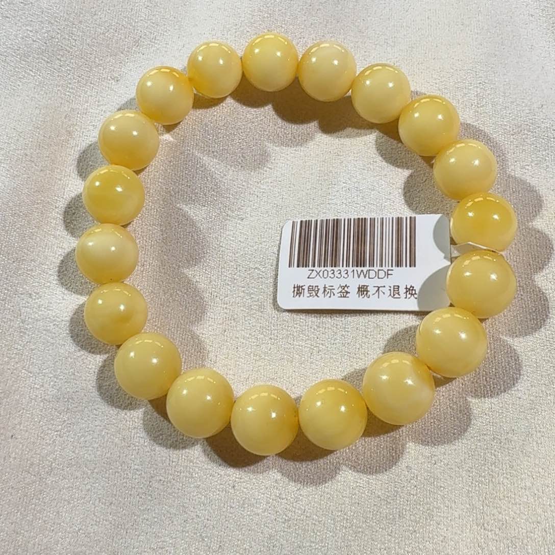 琥珀手链未镶嵌绿*10m+白花蜡圆珠手串11.5