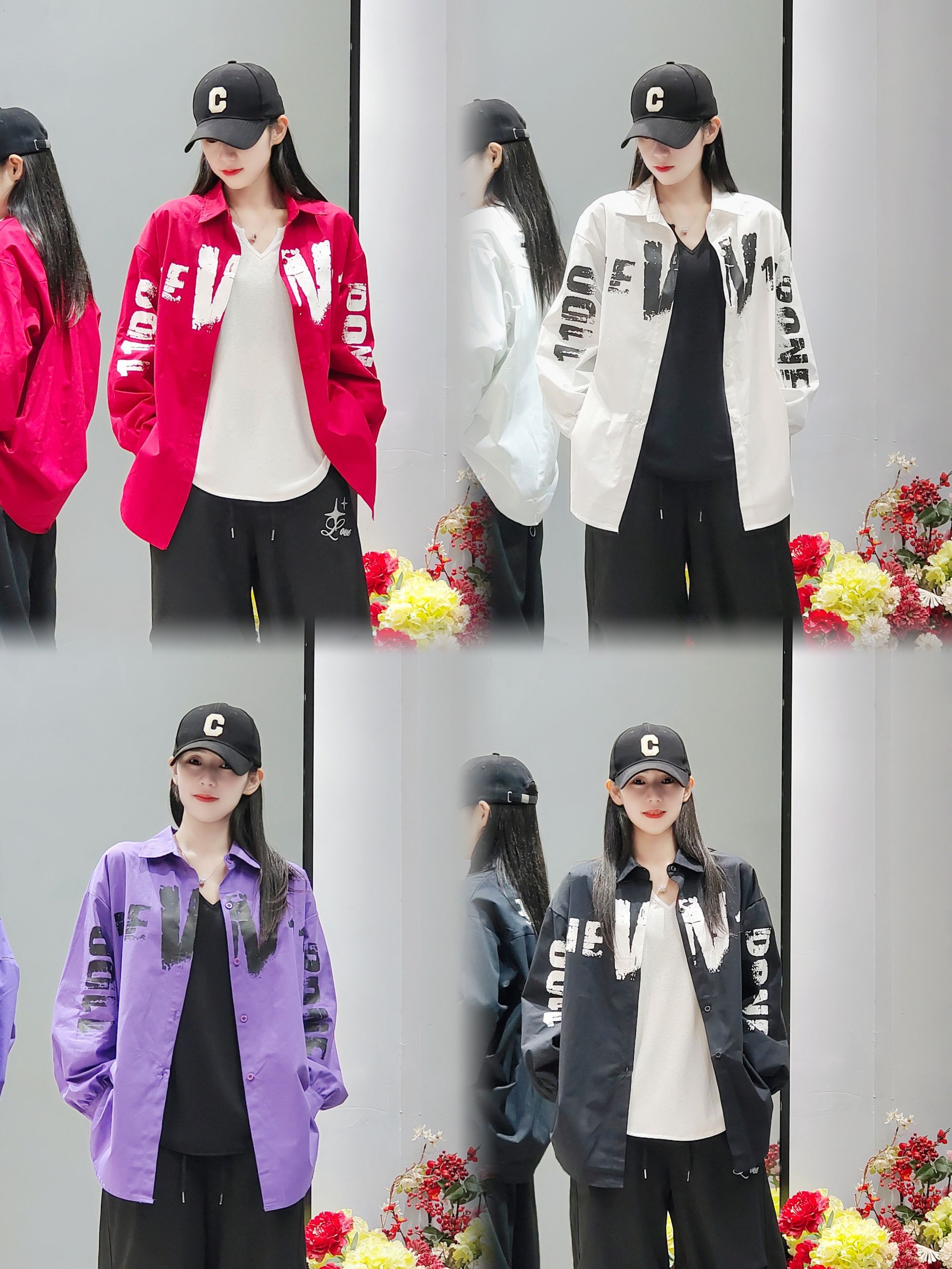 Y8805字母印花宽松水洗棉衬衫韩版百搭男女同款