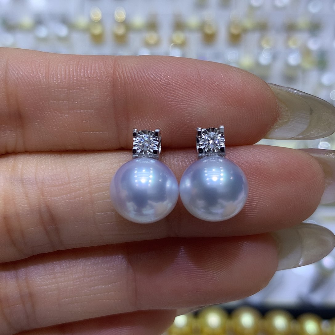 海水珍珠耳饰18K金镶嵌11mm澳白