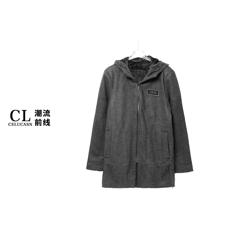 A7VIN121#中长款男士毛呢棉衣时尚百搭保暖上衣拉链