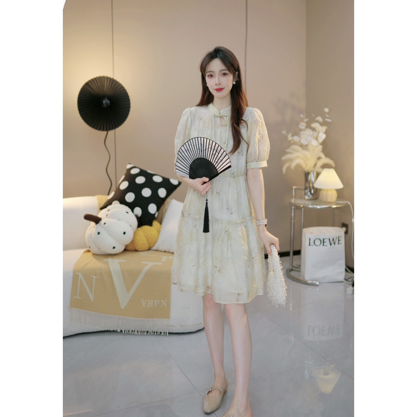 【墨韵生花M】流苏盘扣温柔风淑女中长裙宽松显瘦新款连衣裙X117