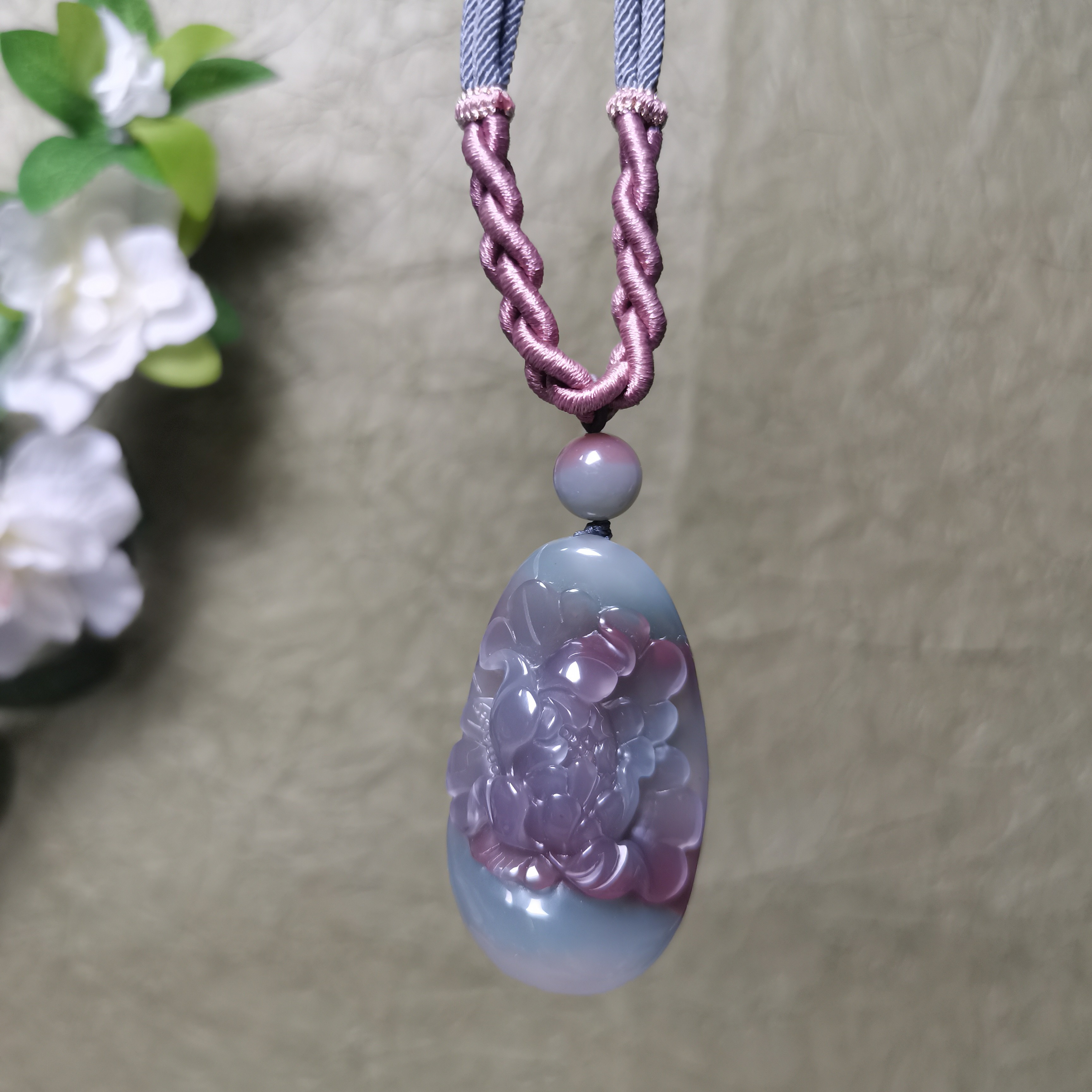 锦上添花·纯天然秦紫玉紫绿玛瑙俏色精品挂件·纯手工精雕男女吊坠