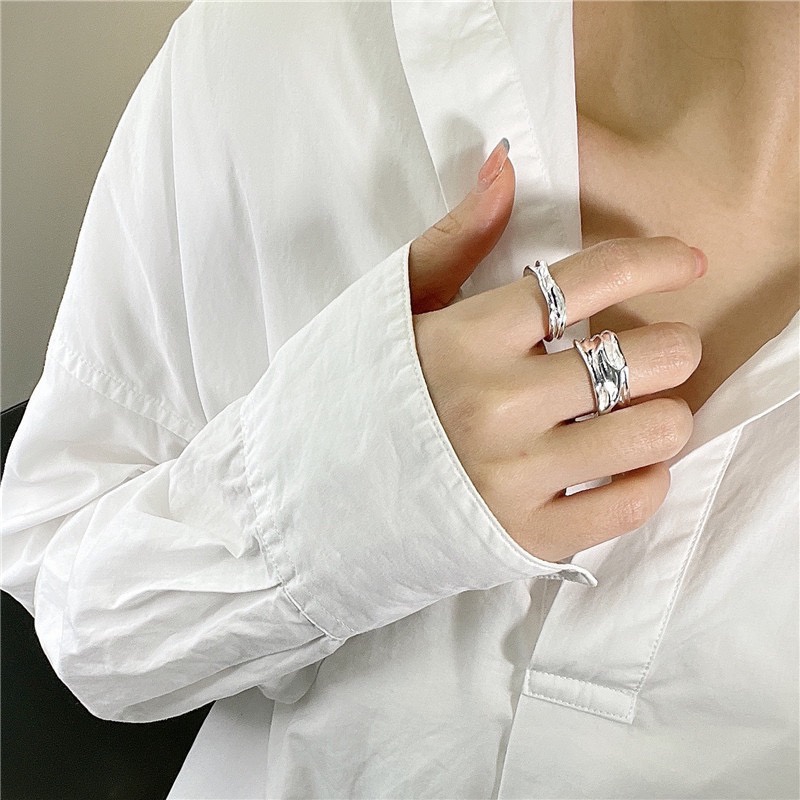 925银戒指 S925银质感流线不规则纹理戒指INS风简约时尚指环
