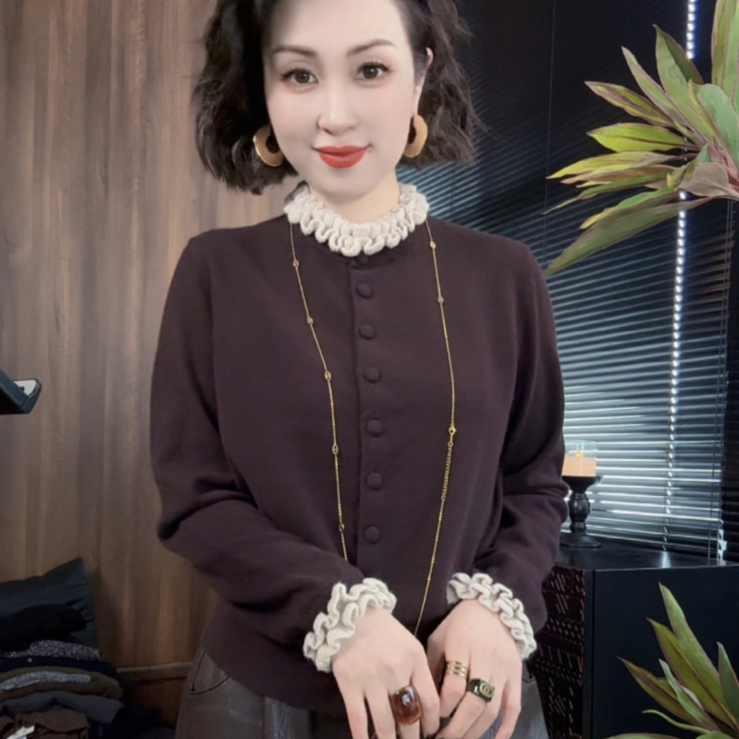 100羊毛木耳领开衫显瘦气质外套内搭