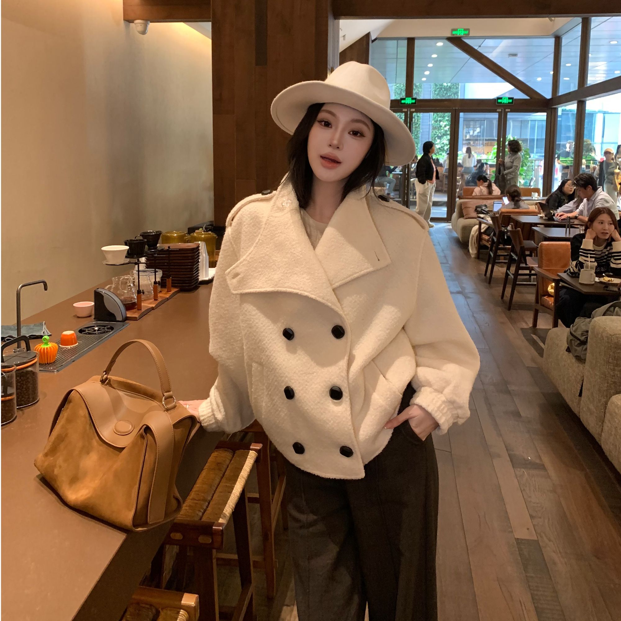 JINY | “品质哲学"【羊毛】复古立领短款双排扣毛呢大衣 MAW29070