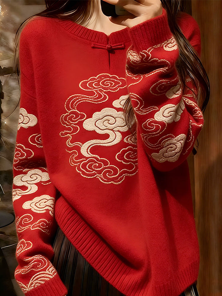 独特高端新中式国风毛衣女2025冬季新款爆款慵懒宽松超火针织上衣