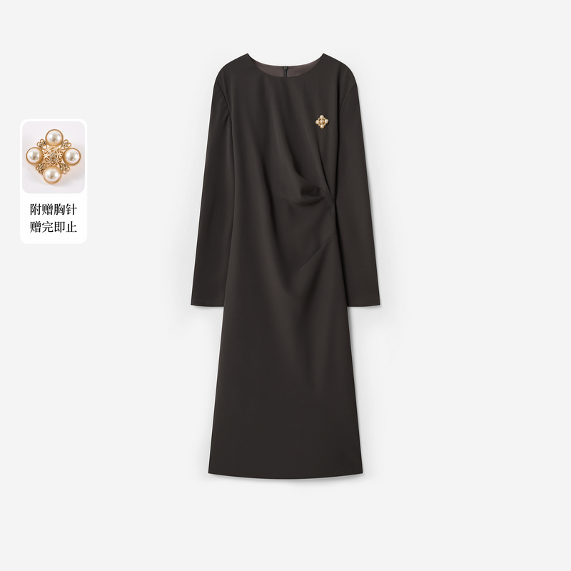 Scofield典雅通勤连衣裙腰部褶皱中长裙2026春季新品SFOWG6104E