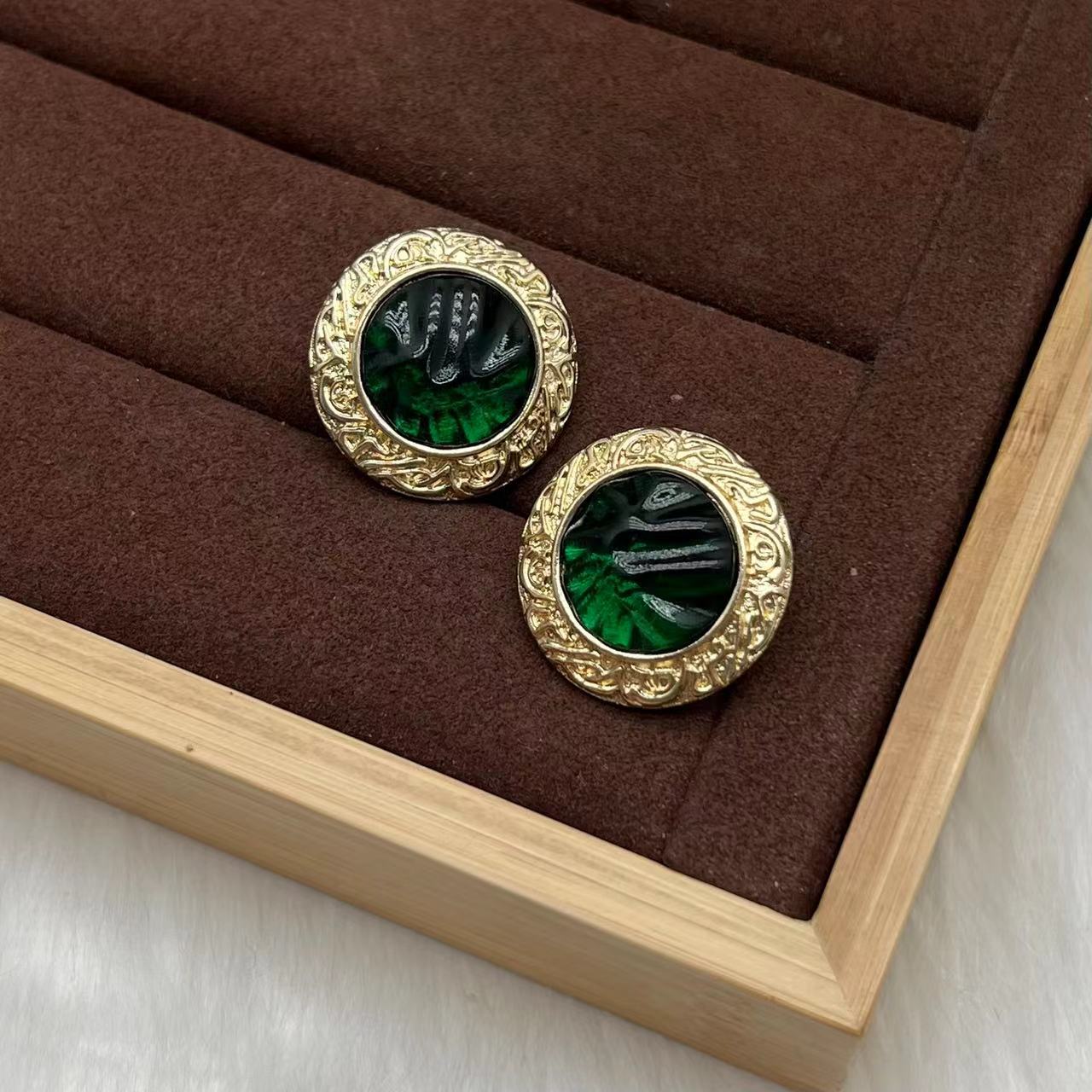 合金树脂耳饰 远远（YY397）几何图案女个性精致绿色复古熔岩形状